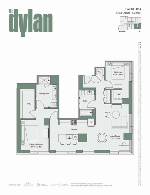 Floor plan for 2 beds, 2 baths, 1350 sqft